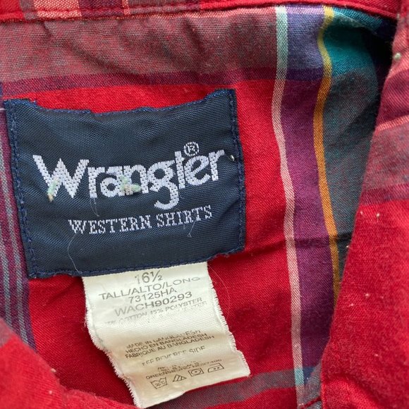 Wrangler Men's BIG & TALL Western Pearl Snap Button Short Sleeve Red Plaid 16.5 - Picture 2 of 8